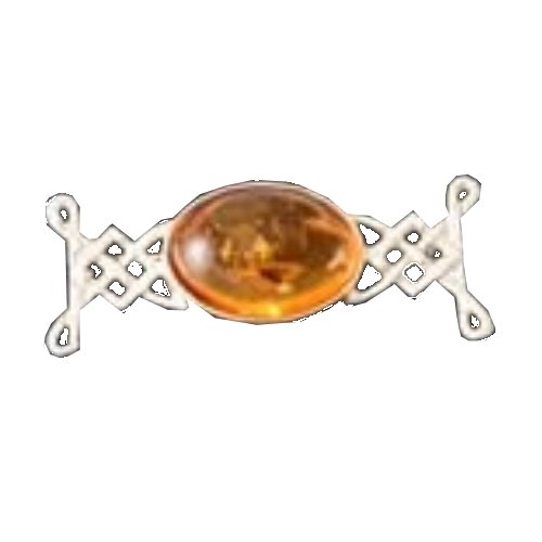 Image 1 of Celtic Knotwork Amber Oval Design Sterling Silver Brooch