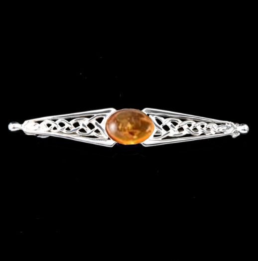 Image 0 of Celtic Knot Amber Bar Design Sterling Silver Brooch