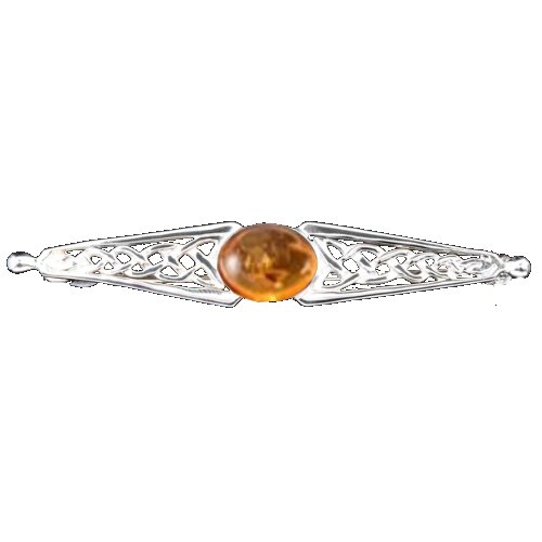 Image 1 of Celtic Knot Amber Bar Design Sterling Silver Brooch