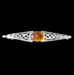 Celtic Knot Amber Bar Design Sterling Silver Brooch