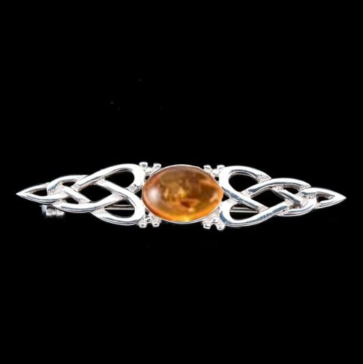 Image 0 of Celtic Knot Amber Bar Twist Design Sterling Silver Brooch