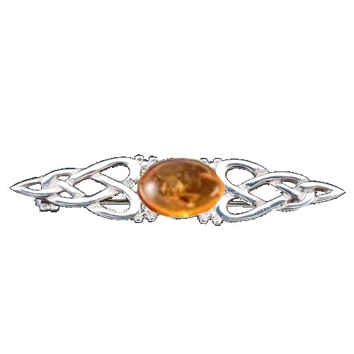 Image 1 of Celtic Knot Amber Bar Twist Design Sterling Silver Brooch