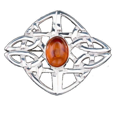 Image 1 of Celtic Knot Amber Diamond Design Sterling Silver Brooch