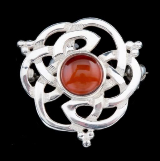 Image 0 of Celtic Knot Amber Floral Design Sterling Silver Brooch