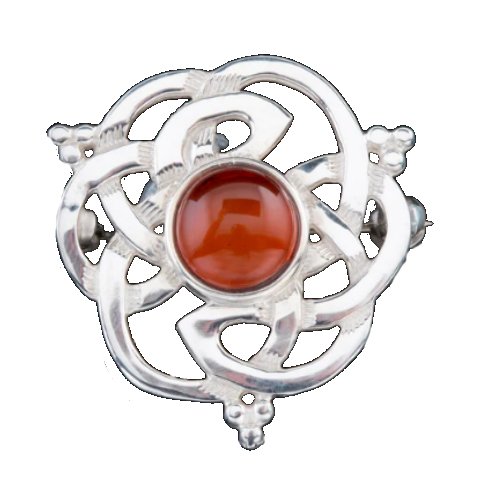 Image 1 of Celtic Knot Amber Floral Design Sterling Silver Brooch