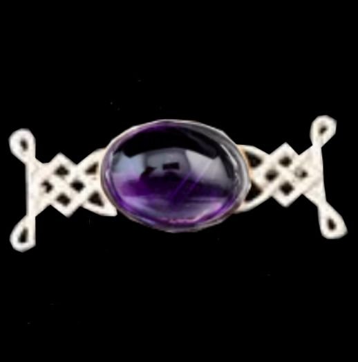 Image 0 of Celtic Knotwork Purple Amethyst Oval Design Sterling Silver Brooch