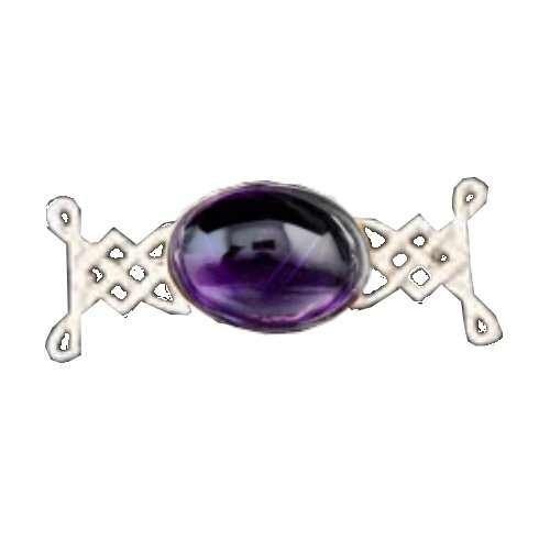 Image 1 of Celtic Knotwork Purple Amethyst Oval Design Sterling Silver Brooch