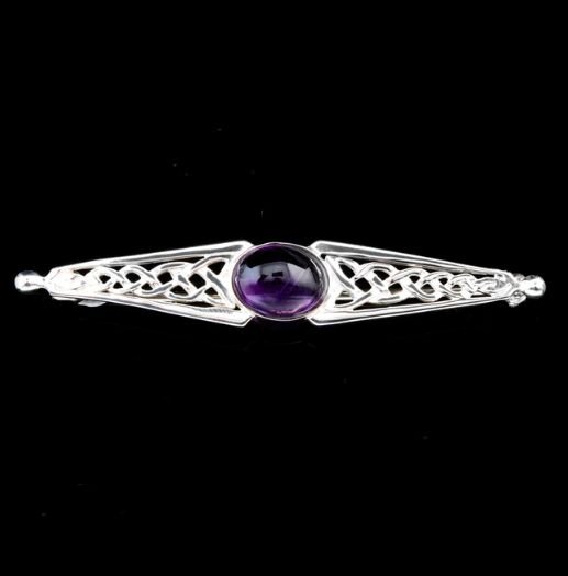 Image 0 of Celtic Knot Purple Amethyst Bar Design Sterling Silver Brooch