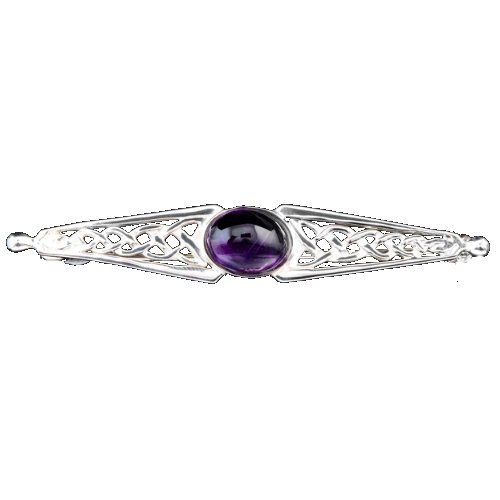 Image 1 of Celtic Knot Purple Amethyst Bar Design Sterling Silver Brooch