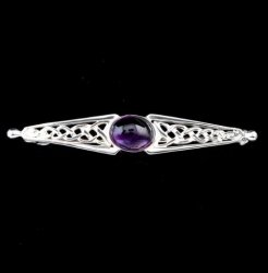 Celtic Knot Purple Amethyst Bar Design Sterling Silver Brooch