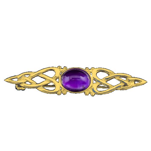 Image 1 of Celtic Knot Purple Amethyst Bar Twist Design 9K Yellow Gold Brooch