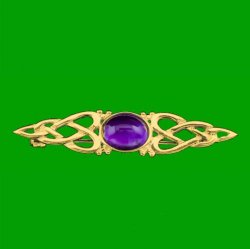 Celtic Knot Purple Amethyst Bar Twist Design 9K Yellow Gold Brooch