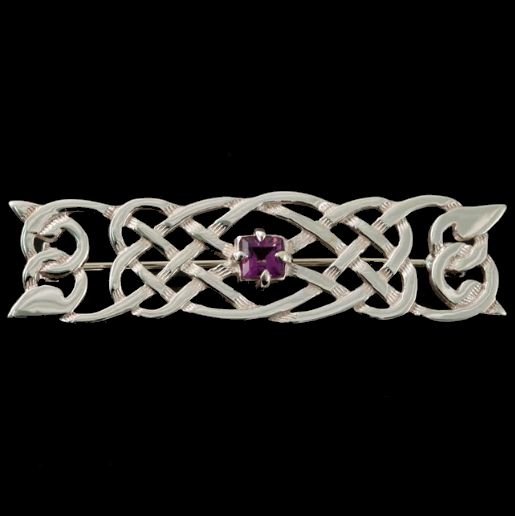 Image 0 of Celtic Knotwork Amethyst Bar Design Sterling Silver Brooch