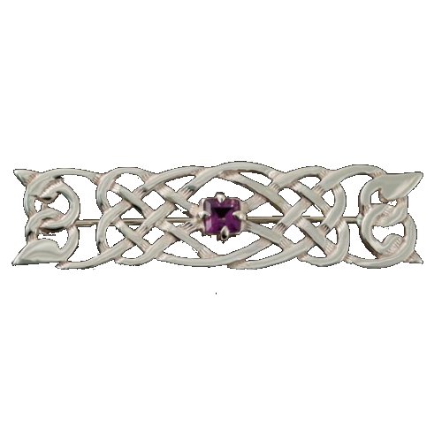 Image 1 of Celtic Knotwork Amethyst Bar Design Sterling Silver Brooch