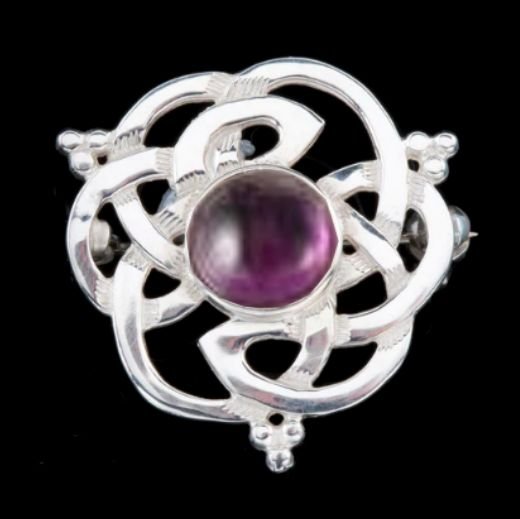 Image 0 of Celtic Knot Amethyst Floral Puff Design Sterling Silver Brooch
