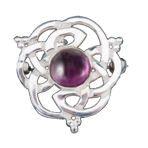 Image 1 of Celtic Knot Amethyst Floral Puff Design Sterling Silver Brooch