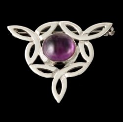 Celtic Knot Purple Amethyst Flower Triangular Sterling Silver Brooch