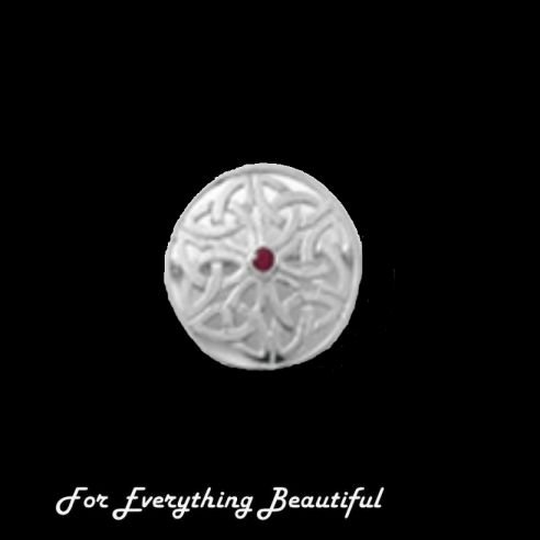 Image 0 of Celtic Knotwork Red Ruby Circular Design Sterling Silver Brooch