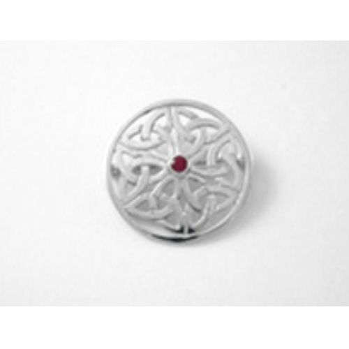 Image 1 of Celtic Knotwork Red Ruby Circular Design Sterling Silver Brooch