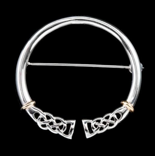 Image 0 of Celtic Knotwork Open Design Yellow Gold Detail Sterling Silver Brooch