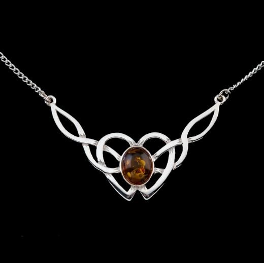 Image 0 of Celtic Knotwork Amber Design Sterling Silver Necklace