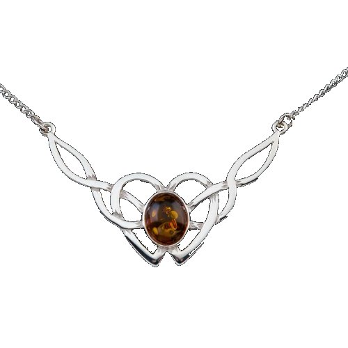 Image 1 of Celtic Knotwork Amber Design Sterling Silver Necklace