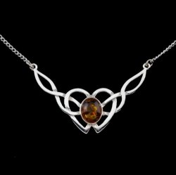 Celtic Knotwork Amber Design Sterling Silver Necklace