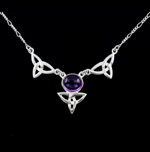 Image 0 of Celtic Treble Trinity Knot Amethyst Design Sterling Silver Necklace