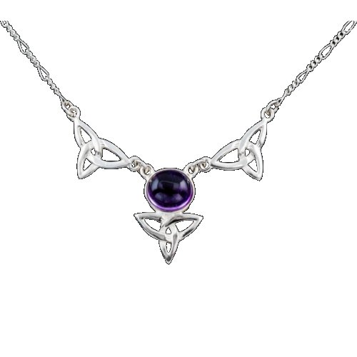 Image 1 of Celtic Treble Trinity Knot Amethyst Design Sterling Silver Necklace