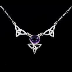 Celtic Treble Trinity Knot Amethyst Design Sterling Silver Necklace