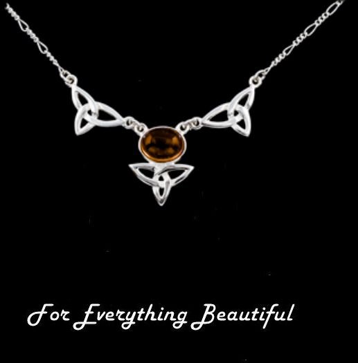 Image 0 of Celtic Treble Trinity Knot Amber Design Sterling Silver Necklace