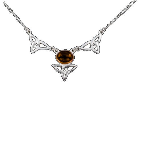 Image 1 of Celtic Treble Trinity Knot Amber Design Sterling Silver Necklace