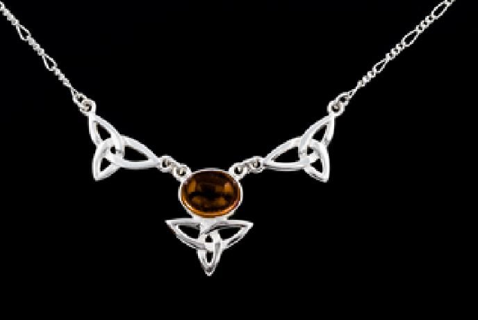 Image 2 of Celtic Treble Trinity Knot Amber Design Sterling Silver Necklace