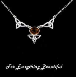 Celtic Treble Trinity Knot Amber Design Sterling Silver Necklace