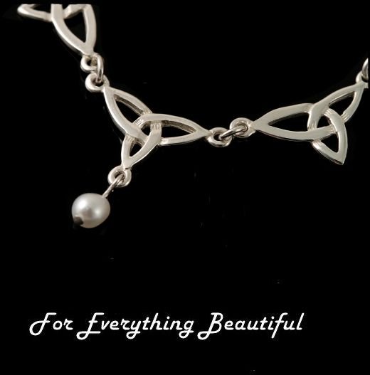 Image 0 of Celtic Treble Trinity Knot Freshwater Pearl Sterling Silver Necklet