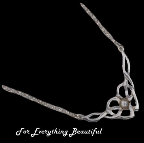 Image 0 of Celtic Floral Knotwork Pearl Sterling Silver Necklet
