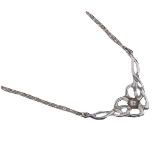 Image 1 of Celtic Floral Knotwork Pearl Sterling Silver Necklet