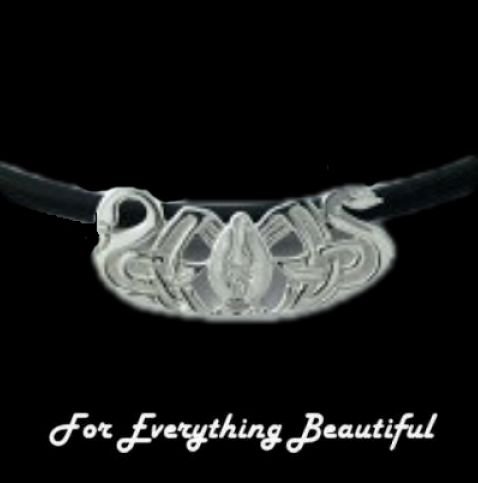 Image 0 of Three Nornes Norse Design Black Cord Sterling Silver Necklace  