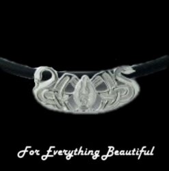 Three Nornes Norse Design Black Cord Sterling Silver Necklace  