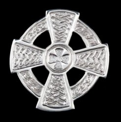 Celtic Cross Circular Medium Sterling Silver Brooch