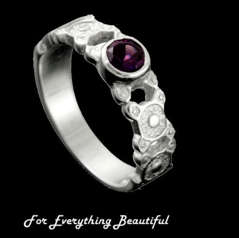 Image 0 of St Ninians Treasure Round Amethyst Ladies Sterling Silver Band Ring Sizes R-Z