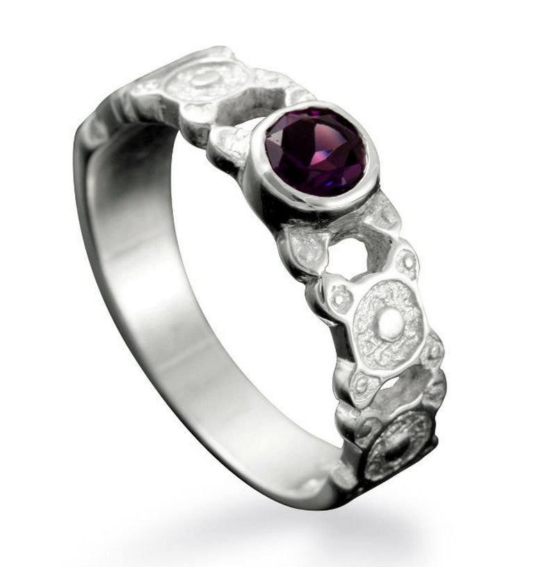 Image 1 of St Ninians Treasure Round Amethyst Ladies Sterling Silver Band Ring Sizes R-Z