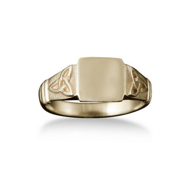 Image 1 of Celtic Trinity Knot Small Signet Mens 18K Yellow Gold Ring Sizes A-Q 