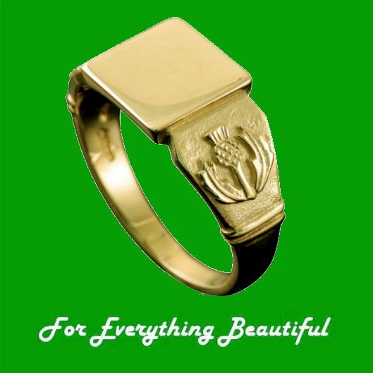 Image 0 of Scotland Thistle Emblem Small Signet Mens 18K Yellow Gold Ring Sizes R-Z