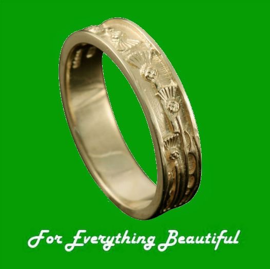 Image 0 of Scotland Thistle Narrow Mens Wedding 9K Yellow Gold Ring Band Sizes R-Z