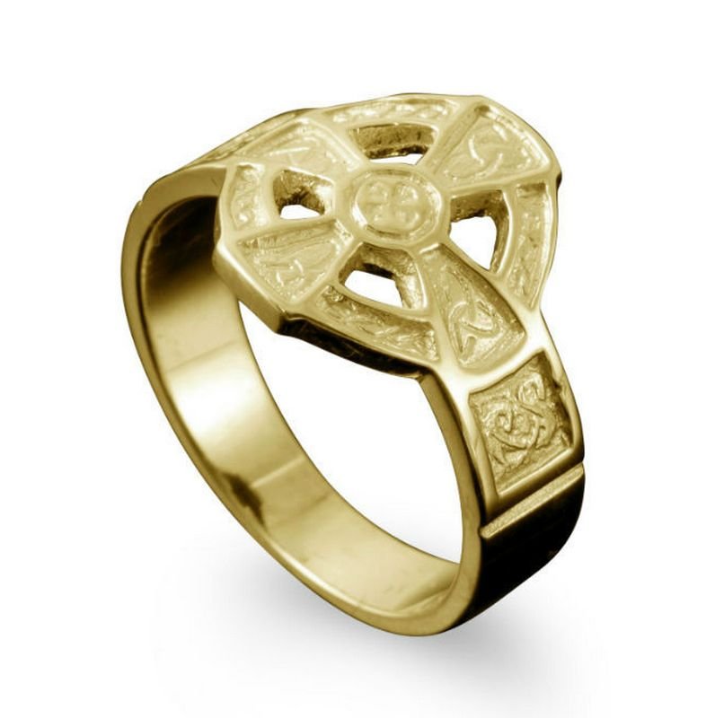 Image 1 of Hildasay Celtic Cross Mens 18K Yellow Gold Ring Sizes R-Z