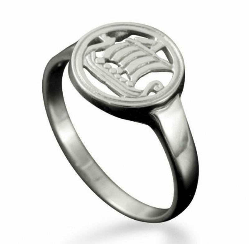 Image 1 of Viking Long Ship Design Mens Sterling Silver Ring Sizes A-Q