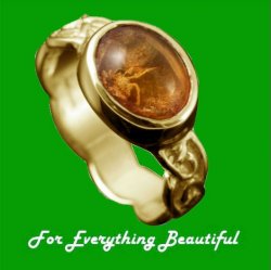Muckle Roe Celtic Knot Oval Amber Ladies 18K Yellow Gold Band Ring Sizes A-Q