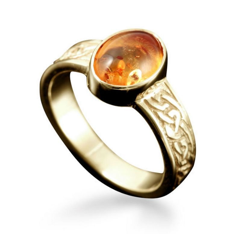 Image 1 of Uyea Celtic Knot Oval Amber Ladies 9K Yellow Gold Band Ring Sizes A-Q
