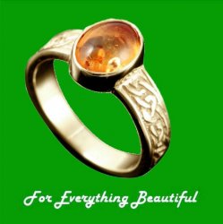 Uyea Celtic Knot Oval Amber Ladies 18K Yellow Gold Band Ring Sizes A-Q